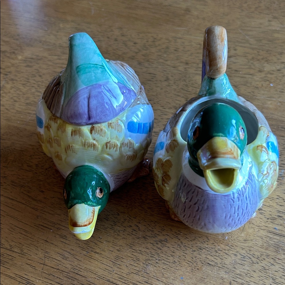 Colorful Duck Ceramic Cream and Sugar Bowl Set